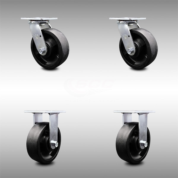 6 Inch SS Glass Filled Nylon Caster Set with Ball Bearings 2 Swivel 2 Rigid SCC